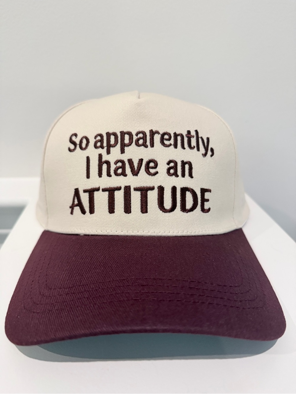 Zenana So Apparently I Have An ATTITUDE Two-Tone Trucker Hat Cap Cream & Raisin